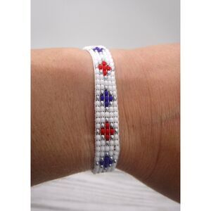 Beaded Bracelet Red, White, Blue & Silver